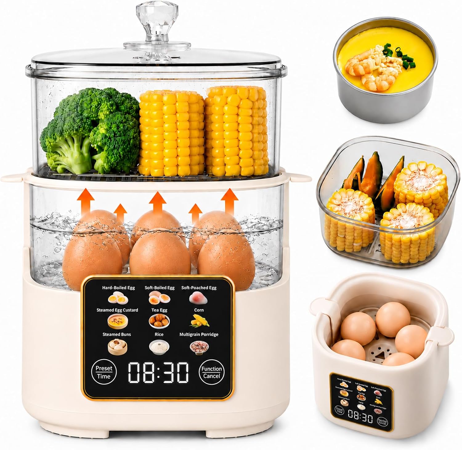 Electric 24H Delay Hard & Soft Boiled Egg Cooker，Egg Cooker Auto Shut Off