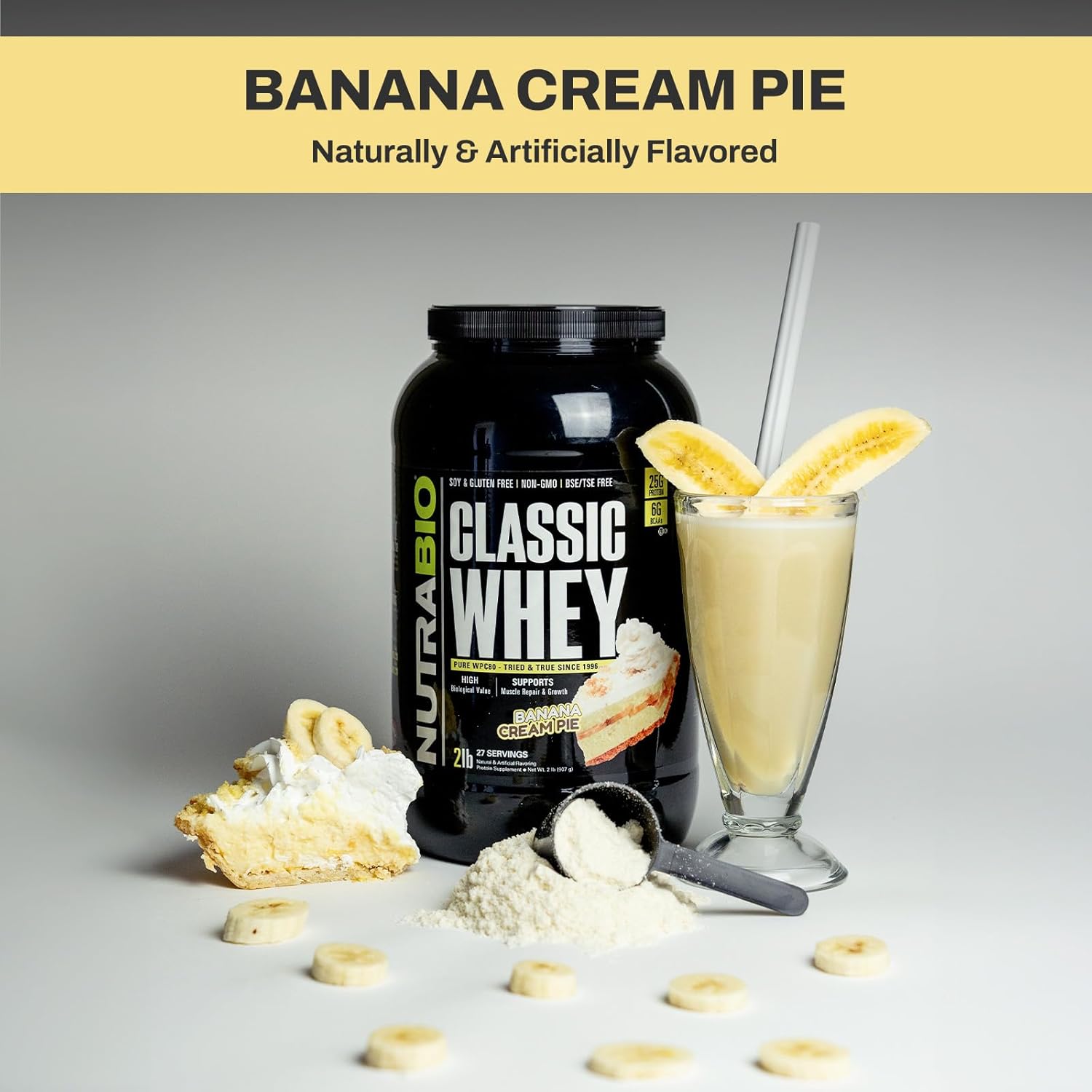 NutraBio Classic Whey Protein Powder- 25G Protein Per Scoop - Full-Spectrum Amino Acid Profile - No Fillers, Artificial Colors, Preservatives - (Banana Cream Pie, 2 Pounds) - Image 6