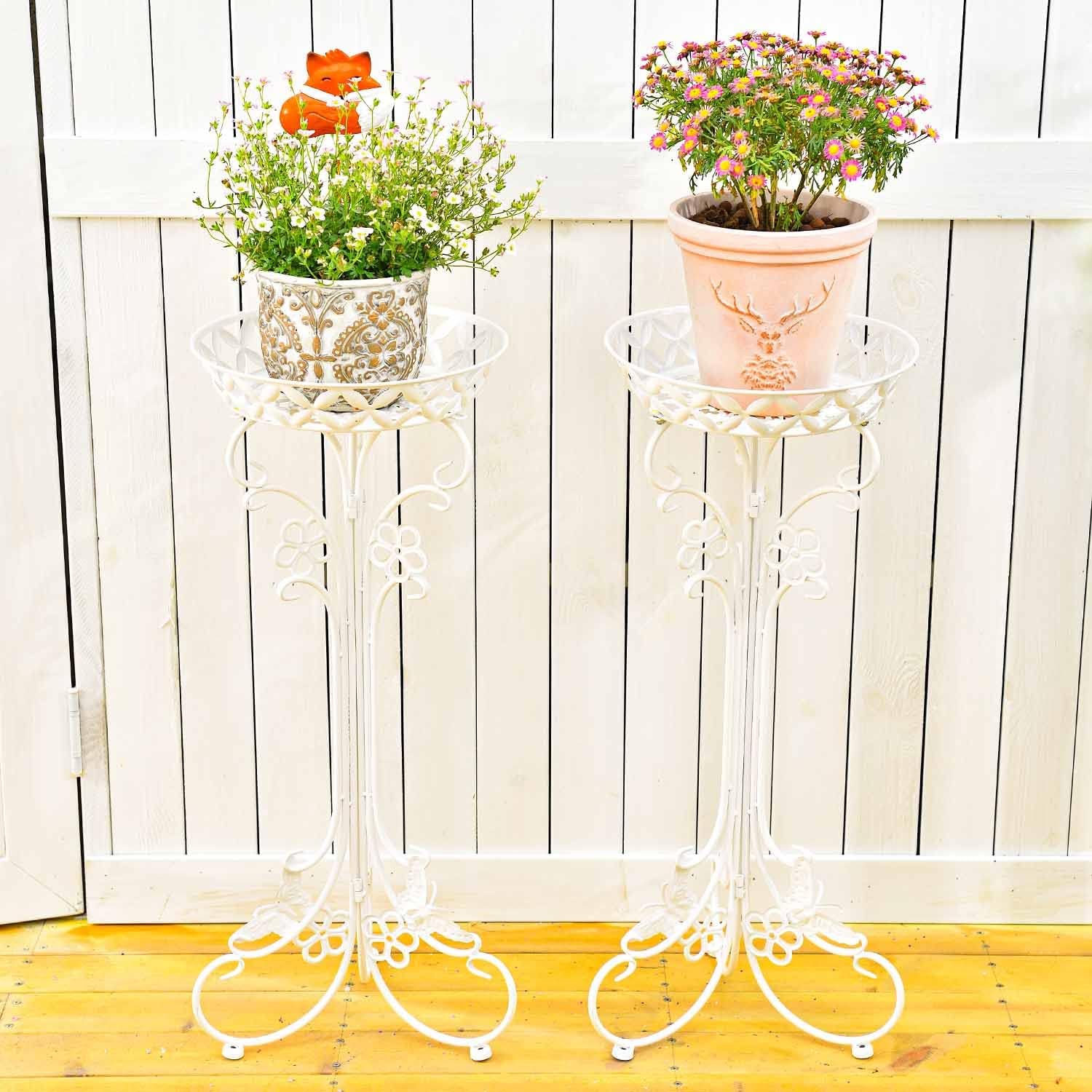 Sungmor Lightweight Metal Flower Pot Stands - 2 Pack 29.7 Inches Tall White Plant Stand - Rustproof Potted Plant Holder Container Support - Indoor & Outdoor Elegant Corner Decorative Display Rack