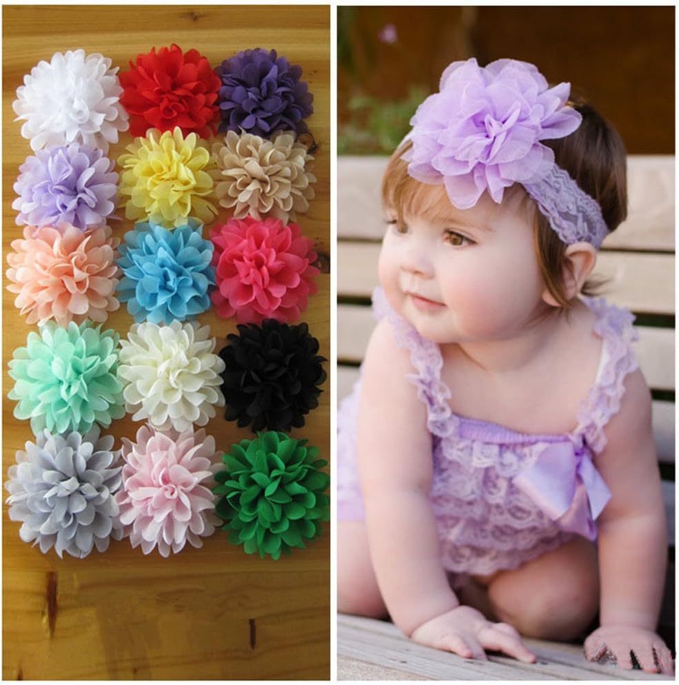 HYS Fashion Lot of 48 Lovely Baby Girl Hairband Color Headbands ((only include 48 flowers, no headband included)