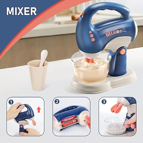 Miniatura 3 de Juguetes surtidos para niños, incluye cafetera, licuadora, máquina de frutas y tostadora, delantal y tazas, con luces y sonidos realistas, regalo de