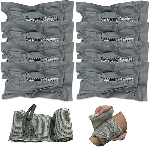 Vendaje de emergencia de estilo israelí mejorado, paquete de 8 vendajes de compresión de 6 pulgadas para vendaje de heridas de emergencia, primeros