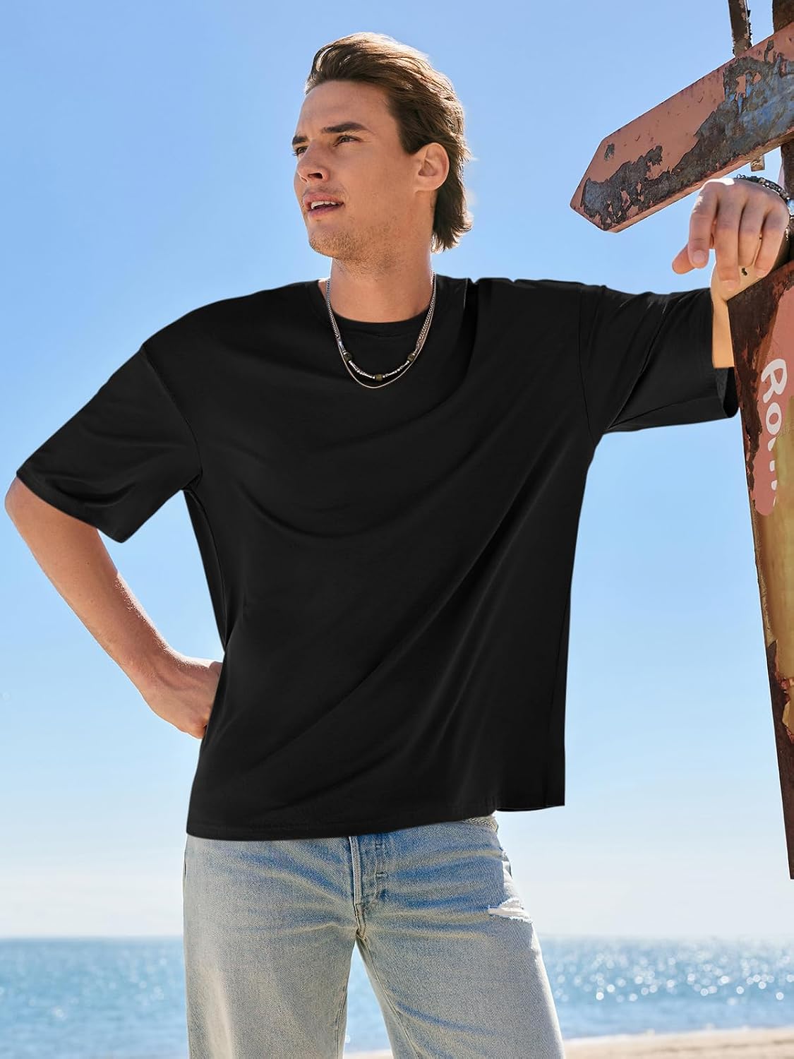 Runcati Mens Casual T-Shirts Short Sleeve Lightweight Oversized Summer Cotton Tee Beach Crew Neck Tops