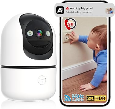 Indoor Security Camera - 5G&2.4G WiFi Cameras for Home Security Indoor 911 Alert, 2K 360Pan/Tilt AI Motion Detection Nanny/Baby/Pet/Dog Camera with Phone App/Speaker/US Cloud/IR Night Version