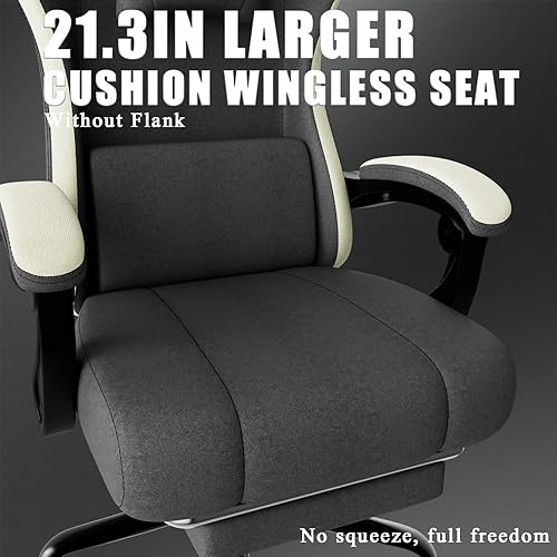 Miniatura 5 de Silla ergonómica para juegos con cojín de resorte con bolsillos, silla de computadora de tela transpirable con reposapiés, soporte lumbar ajustable