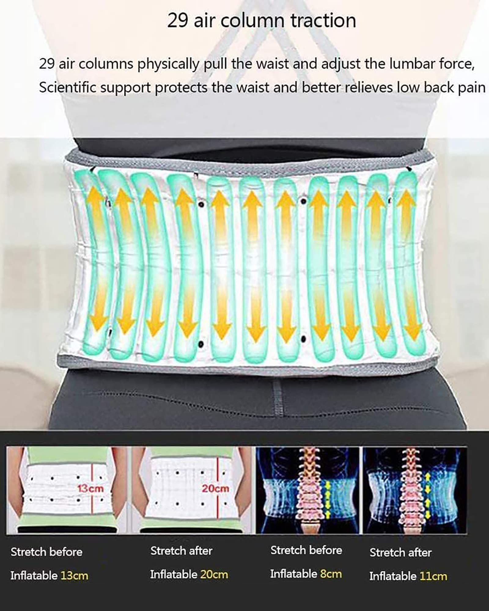 Cinturón De Soporte Lumbar con Inflado Automático, Cinturón De Descompresión Física para La Espalda, Dispositivo De Tracción De Aire Espinal, Corrector para Hernia De DIS,S