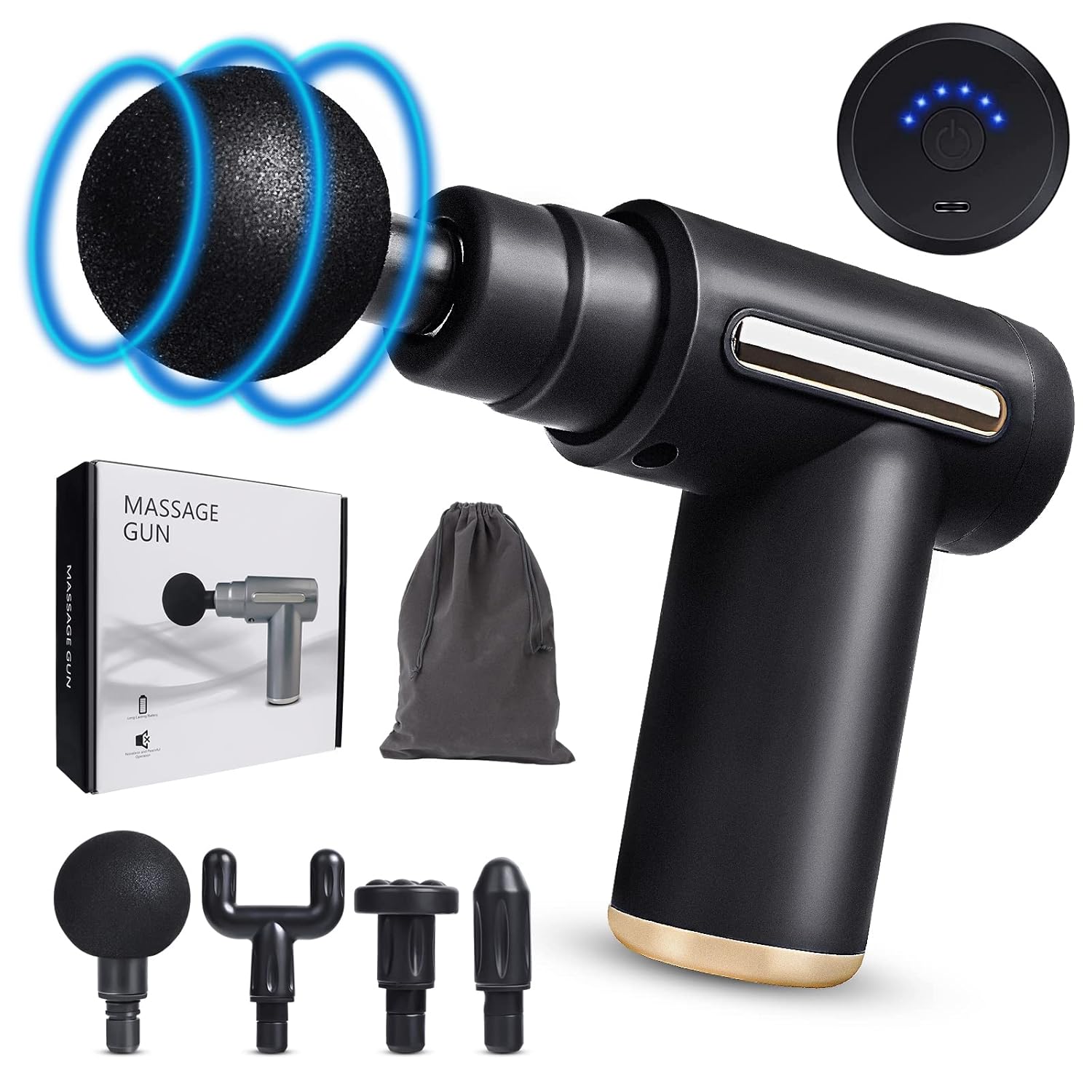 EIEVEY Muscle Massage Gun, Mini Massage Gun Professional Portable Massage Gun with Gun Low Noise Type C Charging 6 Speed 4 Massage Heads, Back and Neck Massager