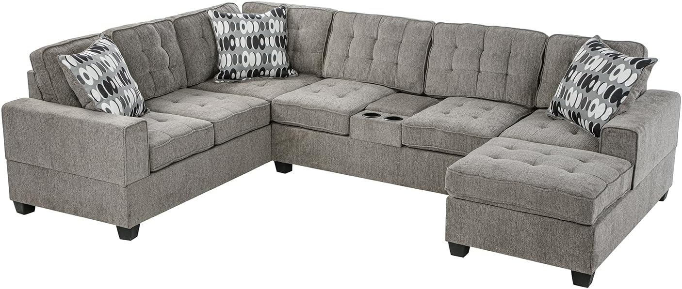 Modern Style U-Shape 6 Seat Sectional Sofa,Gray Upholstered Seat Sectional Couch