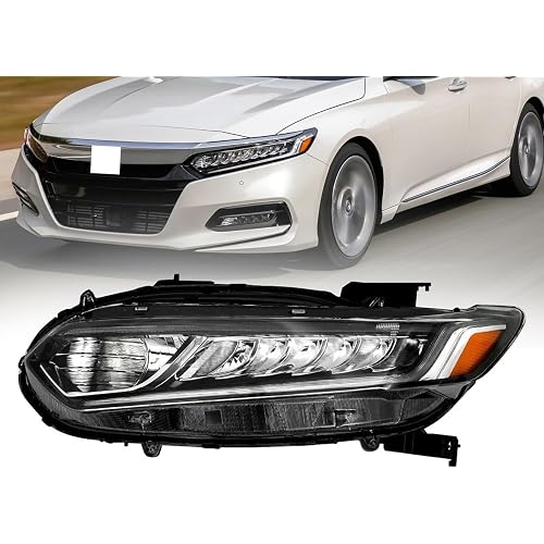 Fits for 2018 2019 2020 Honda Accord Headlights Sport LX EX EX-L,Halogen High Beam with LED DRL Headlamp Replacement Left Driver Side HO2502187 33150-TVA-A01