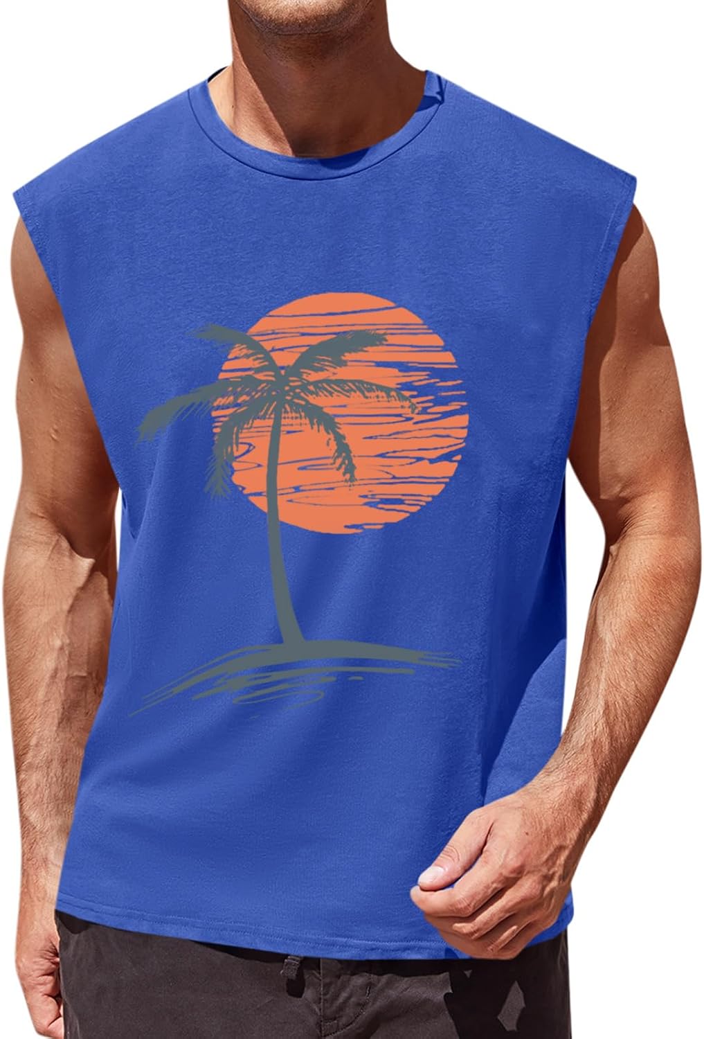 Runcati Mens Sleeveless Tank Tops Workout Gym Muscle Shirts Palm Tree Vintage Hawaiian Summer Beach T Shirts