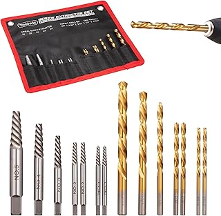 Toolwiz Easy Out Screw Extractor Set – 14PCS Broken Bolt Extractor Kit with HSS Left Handed Drill Bits for Removing Stripped Screws, Broken Bolts, Damaged Nuts Easy Out Set with Canvas Bag