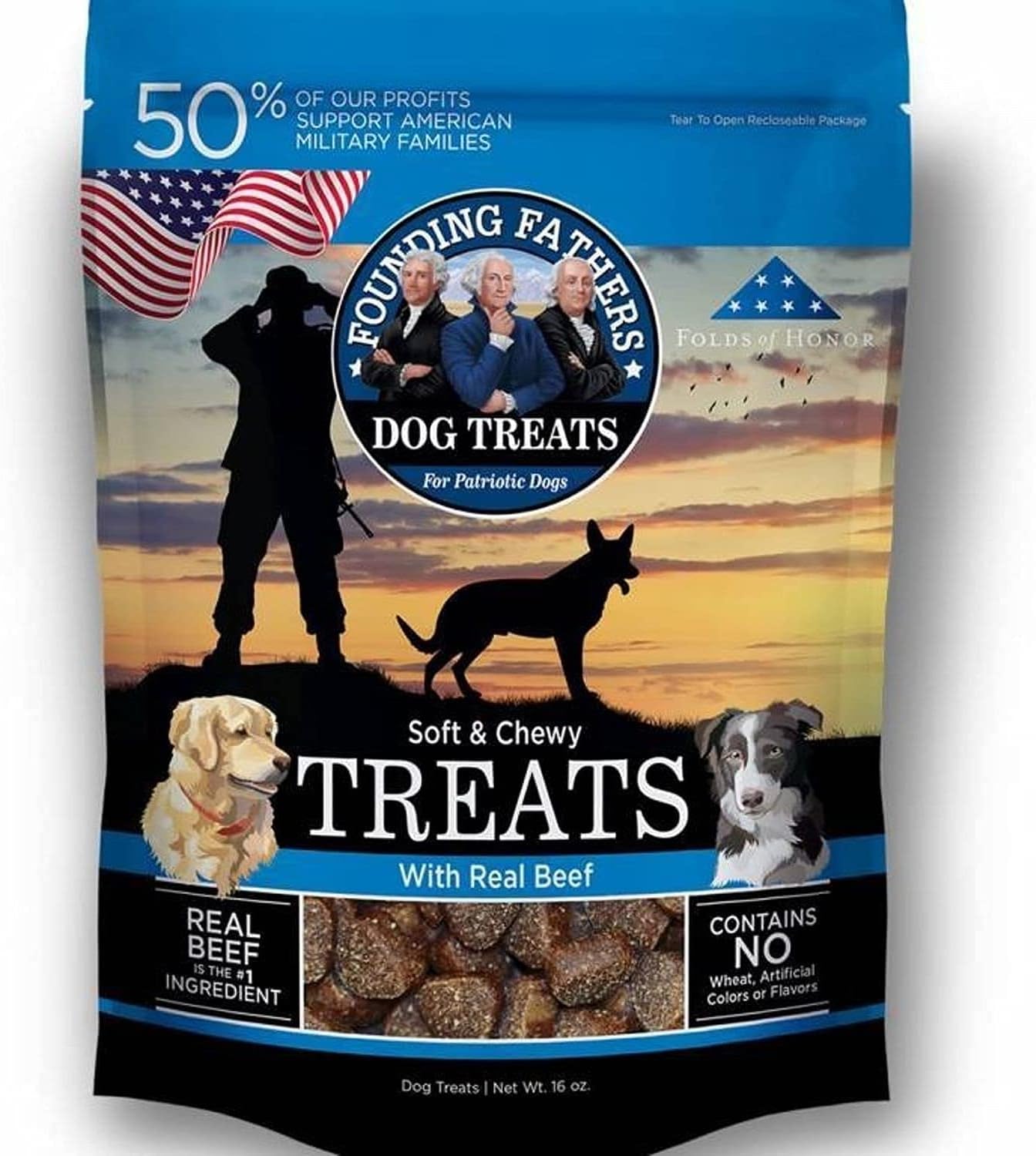 Founding Fathers Soft and Chewy Dog Treats, Beef, 16 Ounce (Pack of 6)