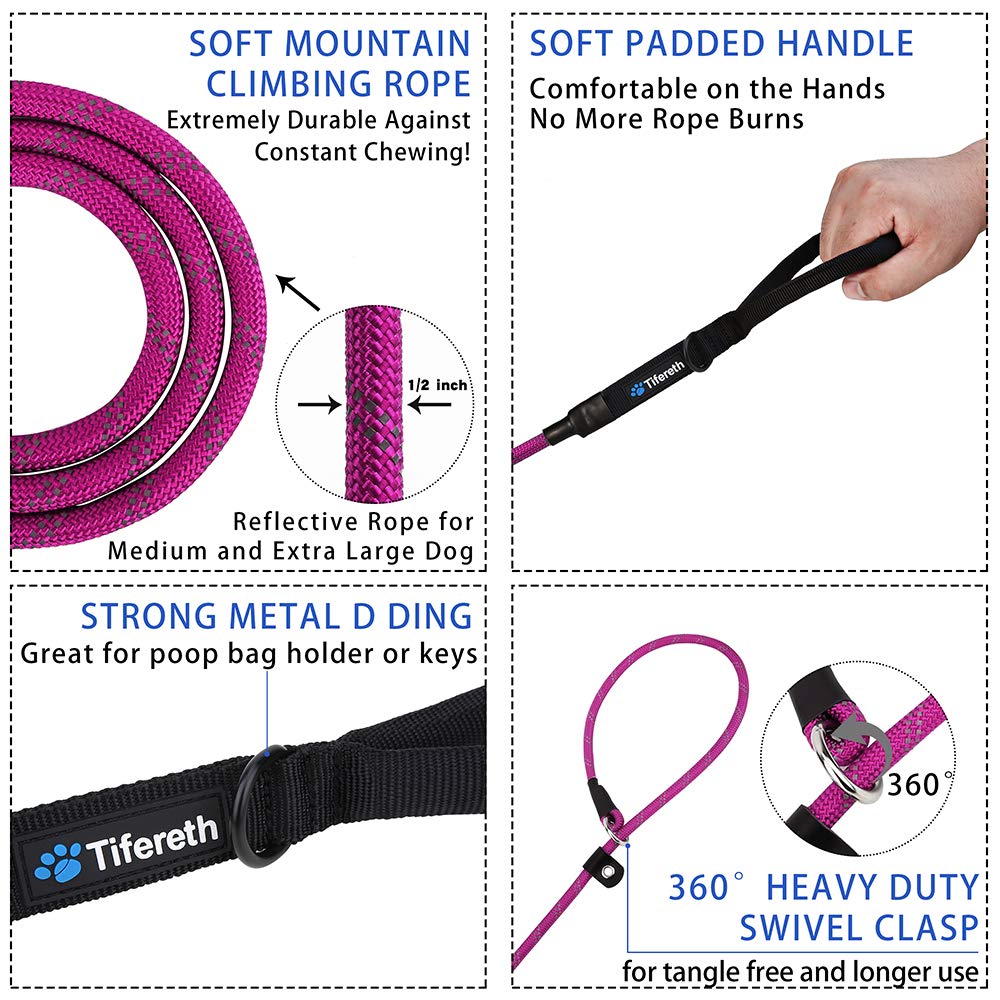 Slip-Lead Dog-Leash Medium-Training Rope - 6ft Foot Big Large Reflective Climbing Rope Leash Supports The Strongest Pulling Large Medium Dogs 6 Feet (Pink)