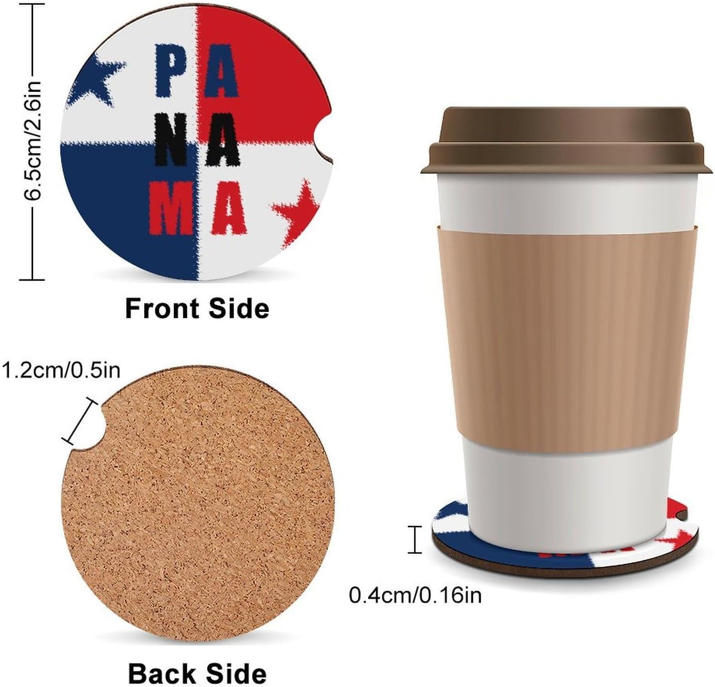 Panama Panamanian Oil Painting Flag Car Cup Holder Coaster with Cork Base 2.6 Inches Anti Slip