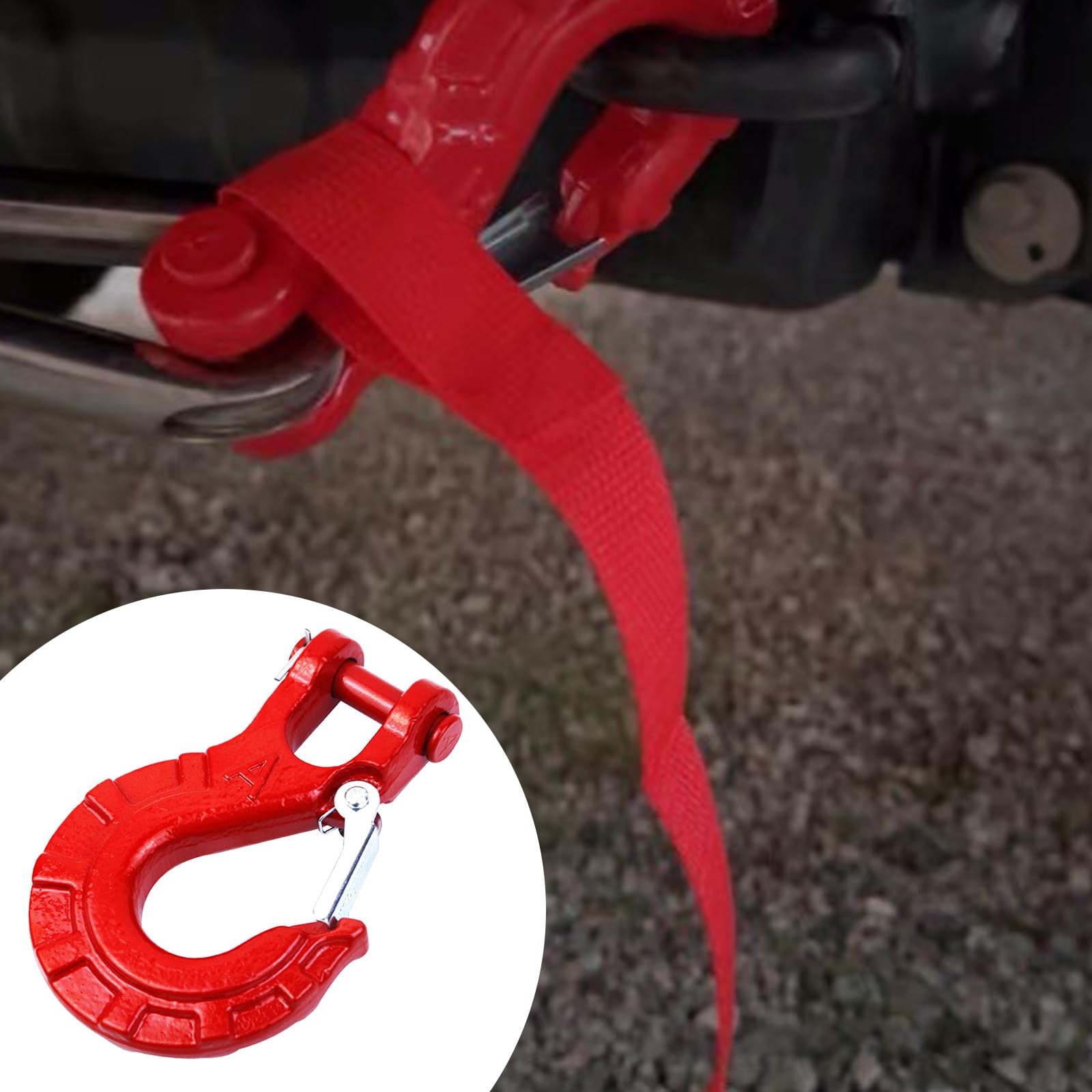 Kranhaken, 35000Lbs/16T Winde Kabel Haken Clevis Rigging Schlepptau Anhänger & Latch for Boot/Lkw/RV Frühling-geladen Zubehör(Red)