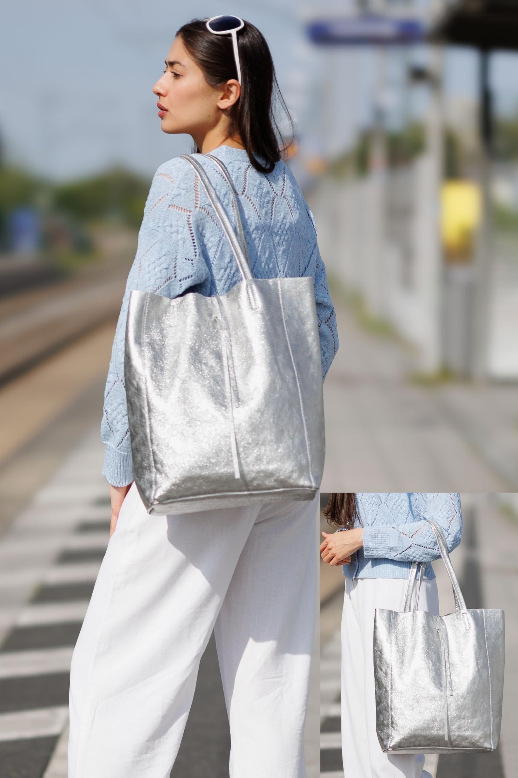 Caspar Großer Damen Leder Shopper Schultertasche mit Sicherheitsfach - CLASSIC LINE - Modell No.780 - Made in Italy