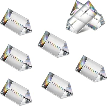 8PCS Optical Clear Crystal Triangular Prism 50mm/2inch Crystal Equilateral Prisms Set Rainbow Maker for Physics Teaching Photo Photography