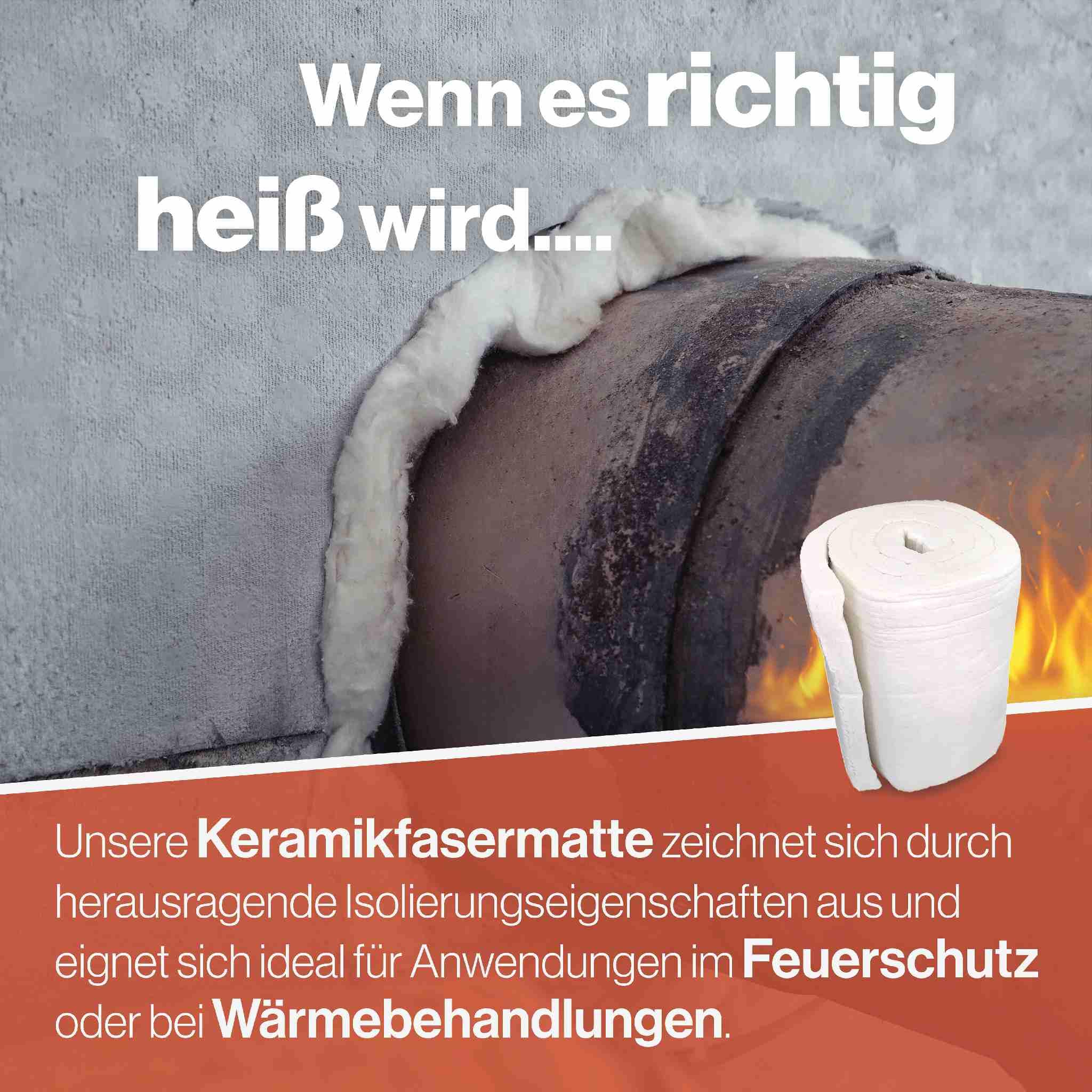 Feuerfest 123 - Keramikfasermatte [165x61x2,5 cm] - Bis 1.260 °C - Hochtemperatur-Isolierung - Keramikfaserdecke für Kamine und Öfen - Auch als Ofenrohr Isolierung - Material Dichte 128 KG/m³