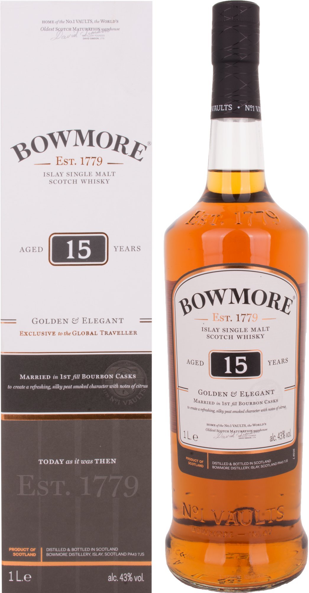 Bowmore 15 Years Old GOLDEN & ELEGANT Travel Exclusive 43% Vol. 1l in Giftbox