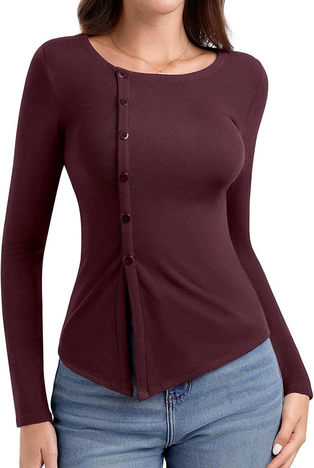 PINKMSTYLE Womens Asymmetrical Long Sleeve Shirt Casual Tunic Tops for Leggings Teacher Shirts