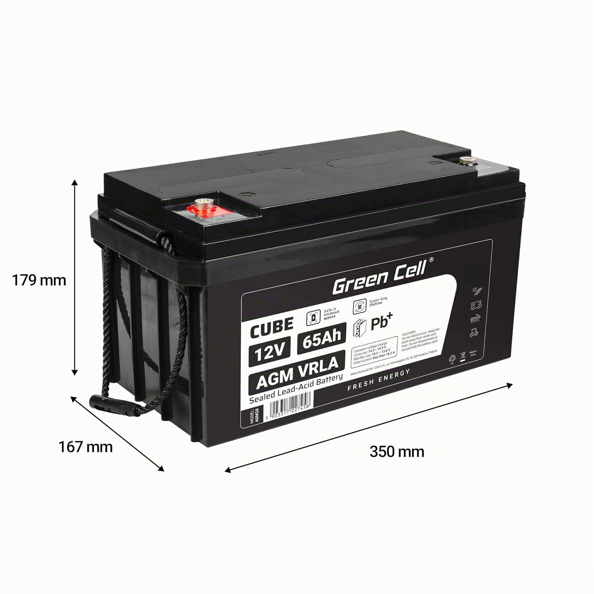 Green Cell Recambio de Batería Gel AGM 12V 65Ah Rechargeable Pila Sellada de Plomo ácido batería sin Mantenimiento Batería de Reemplazo para Camper Carro de Golf Solar Fotovoltaica Paneles
