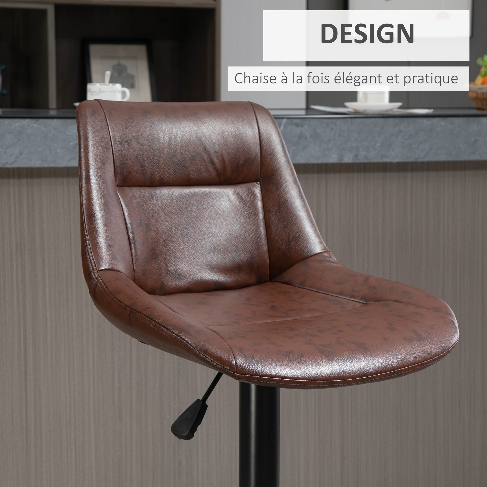 HOMCOM Tabourets de Bar Vintage Repose-Pied Lot de 2 Marron Effet Vieilli