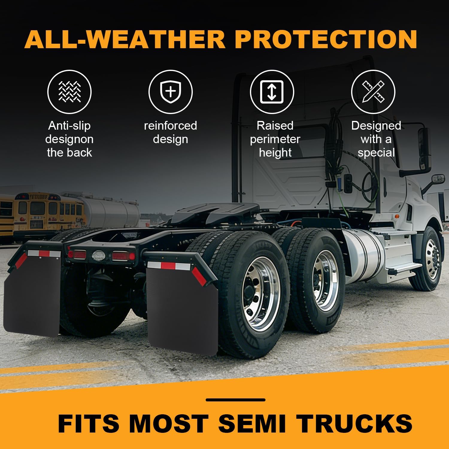 24"x24" Angled Mud Flaps, Heavy Duty Black Polymer Splash Guards for Semi Trucks & Trailers, Universal Fit Anti-Spray Truck Mud Guards, All-Weather Protection, 2 Pack