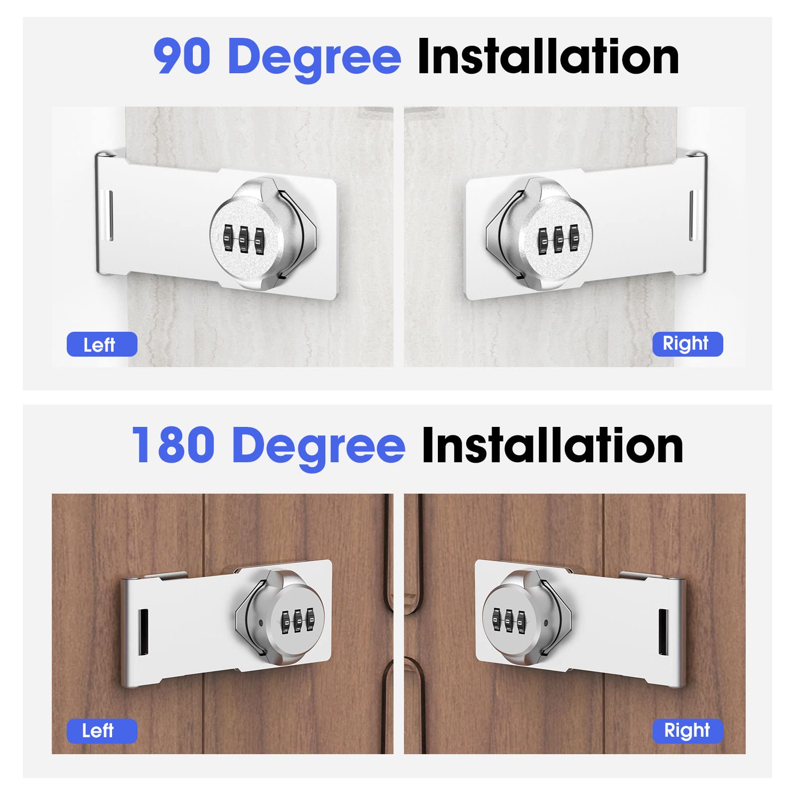 Cerraduras mecánicas de cerrojo giratorias, cerradura de seguridad para puertas pequeñas, armarios, puertas de granero, baño, exteriores, garaje, jardín (2 paquetes plateados)