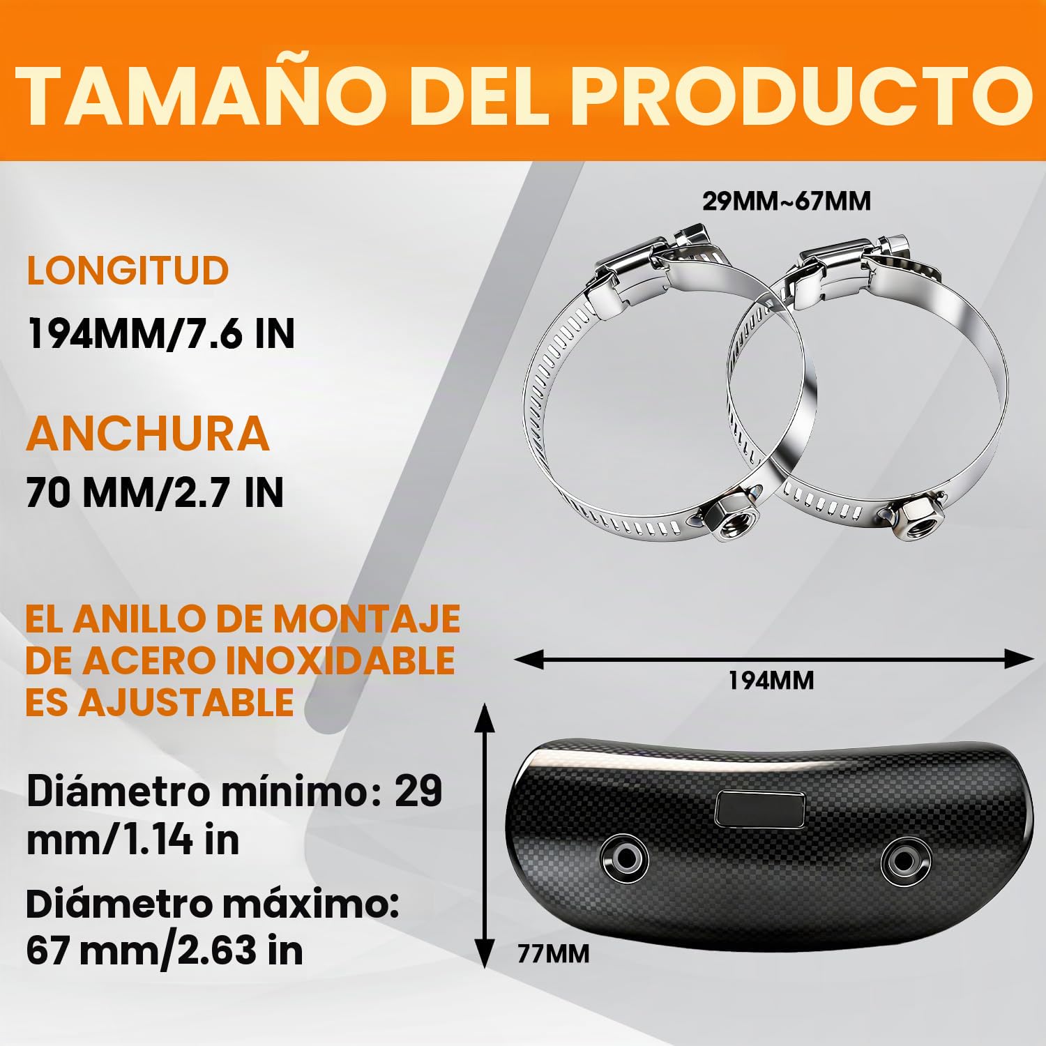 JFG RACING Protector Tubo Escape Moto,Fibra de Carbono Escudo Termico Escape Universal para Motocicleta de Calle Motocicleta Deportiva(Tamaño: 194 x 77 mm)