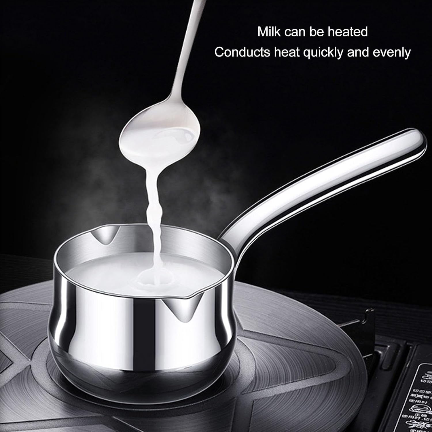 304 Stainless Steel Mini Pan Drizzle Oil and Heat Oil Pan 9cm Oil Pan Stove Top Chocolate Melt Coffee Tea Soup Warming/895