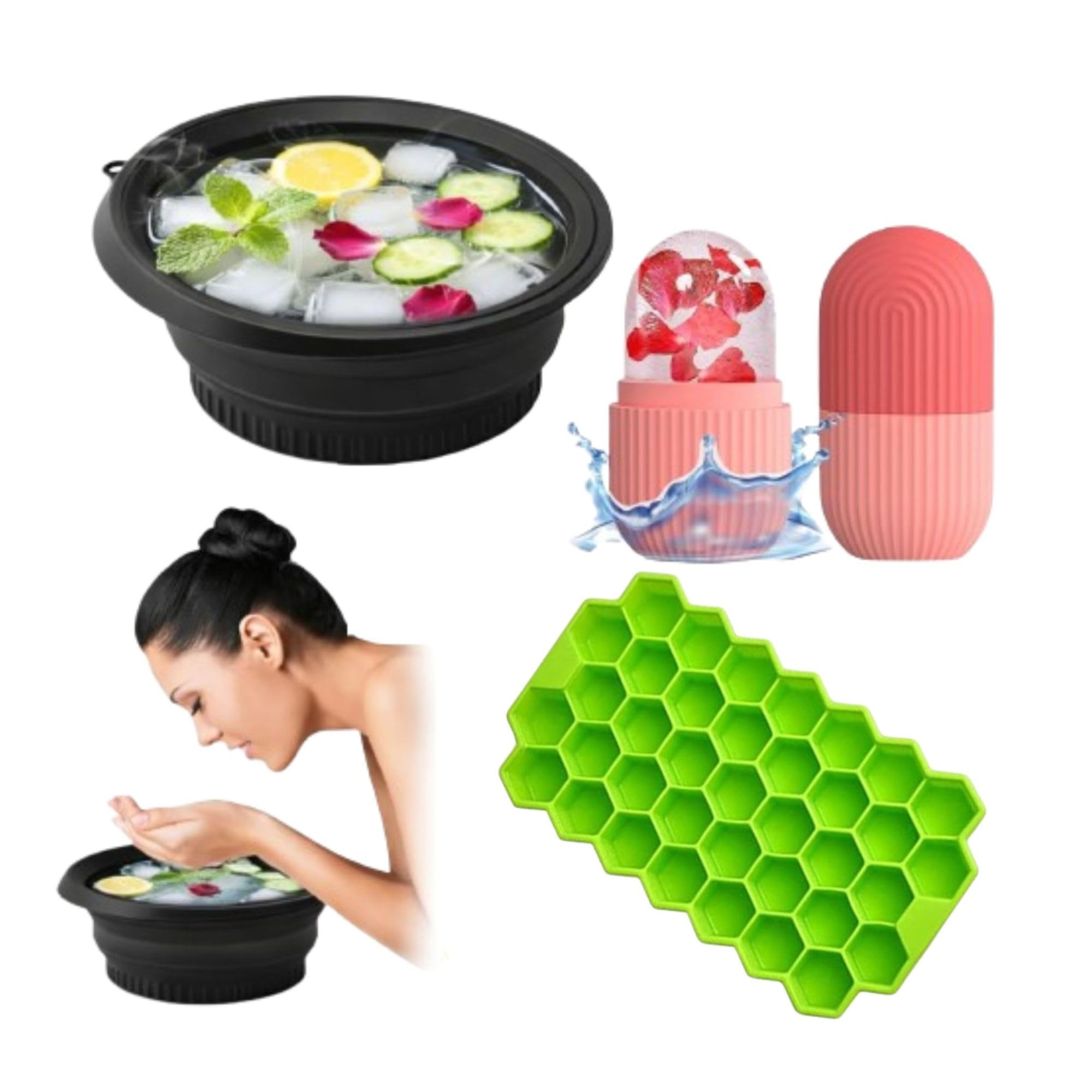 Ice Face Bowl with Ice Roller and 37 Cavity Honeycomb Ice Cube Tray | Silicone Ice Therapy Set for Face, Acne Relief, Dark Circles, Skin Tightening & Facial Massage-image-39