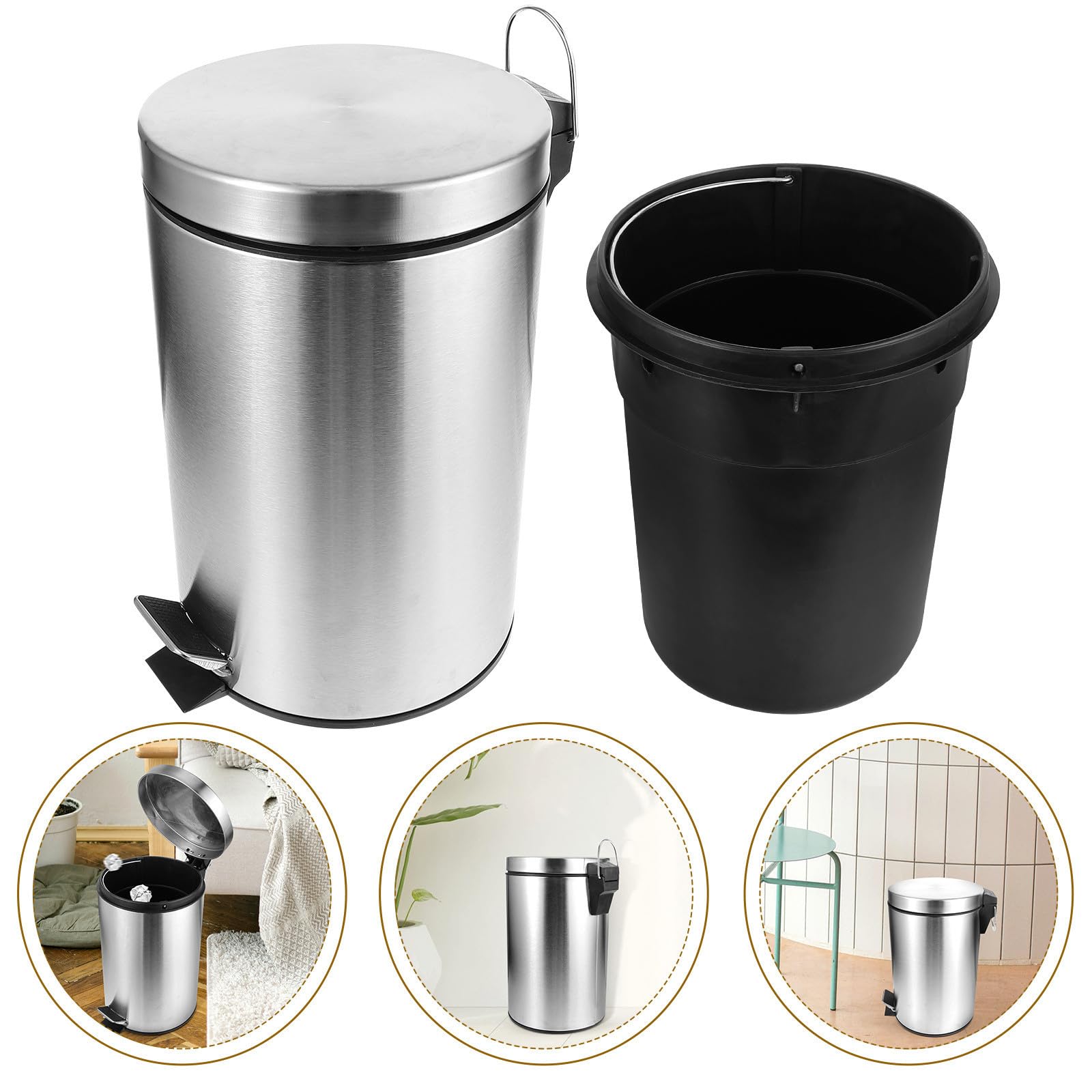 Happyyami Cubo de Basura Metálico de Acero Inoxidable de 7l Pedal y Tapa, Diseño Fácil de Limpiar, Adecuado para Cocina y Comedor Familiar
