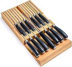 in-Drawer Bamboo Knife Block - Holds 12 Knives (Not Included) and 1 Sharpening Steel(Not Included),Premium Knife Drawer Organizer, Perfect Knife Organizer Drawer Insert and Drawer Knife Holder