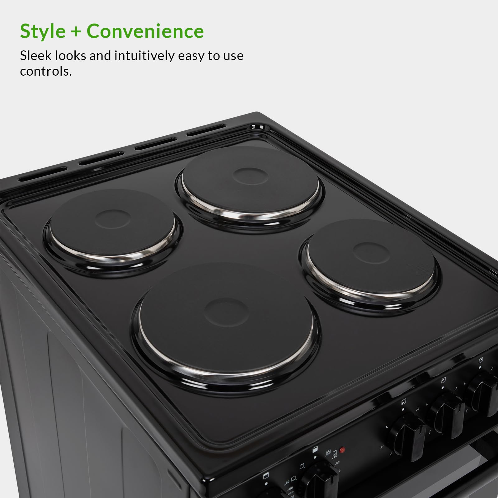 Willow WE50TSB 62L Freestanding Electric Cooker, 50cm Wide Twin Cavity Cooker with Solid 4 Plate Hob, 31L Capacity Grill Cavity, 2 Year Warranty - Black — view 5
