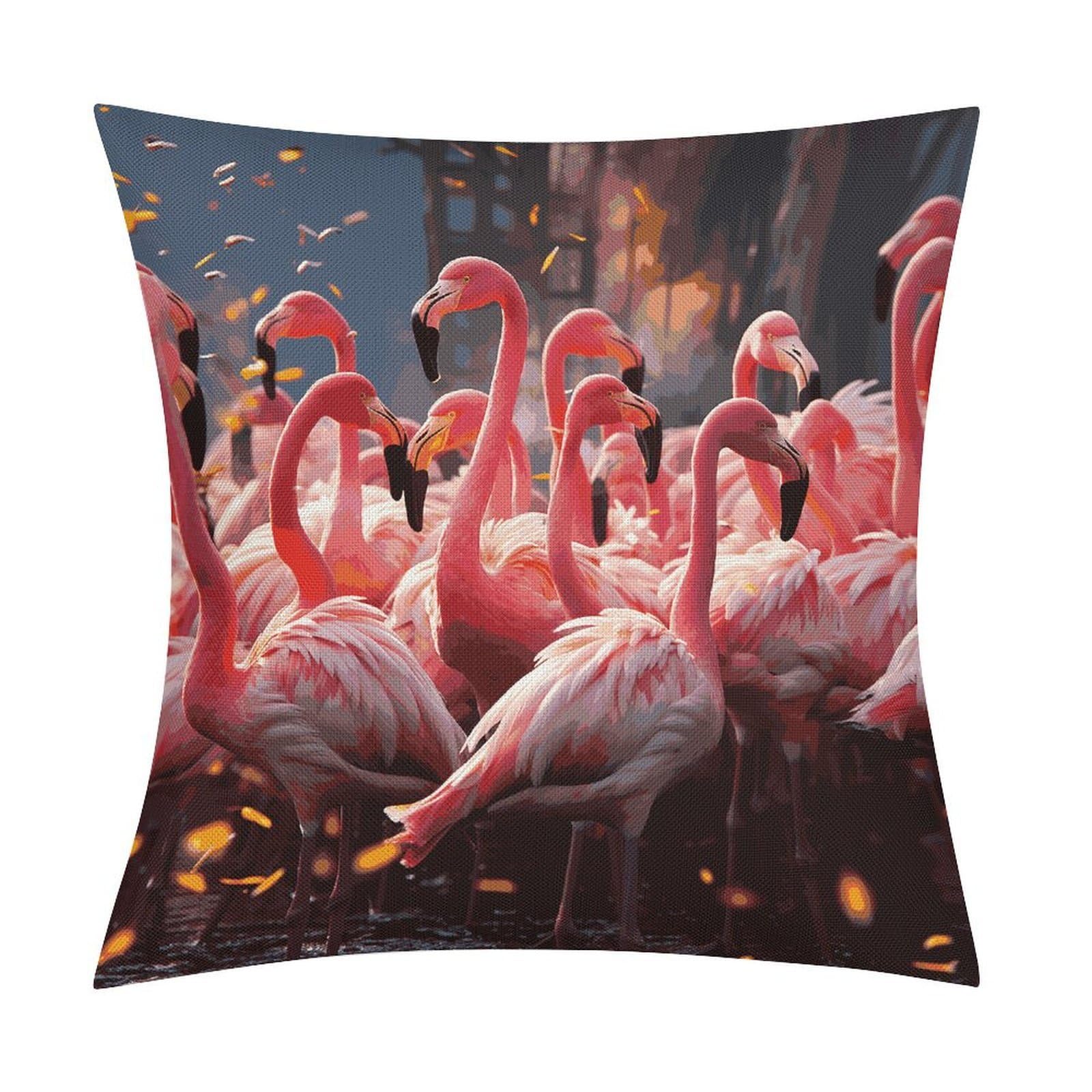 Fodpand Style Flamingos Partying Pillow Covers 18X18 Inch, Pillow Cases Boho Farmhouse, Throw Pillow Covers For Couch Sofa Bed Spring Home Decor