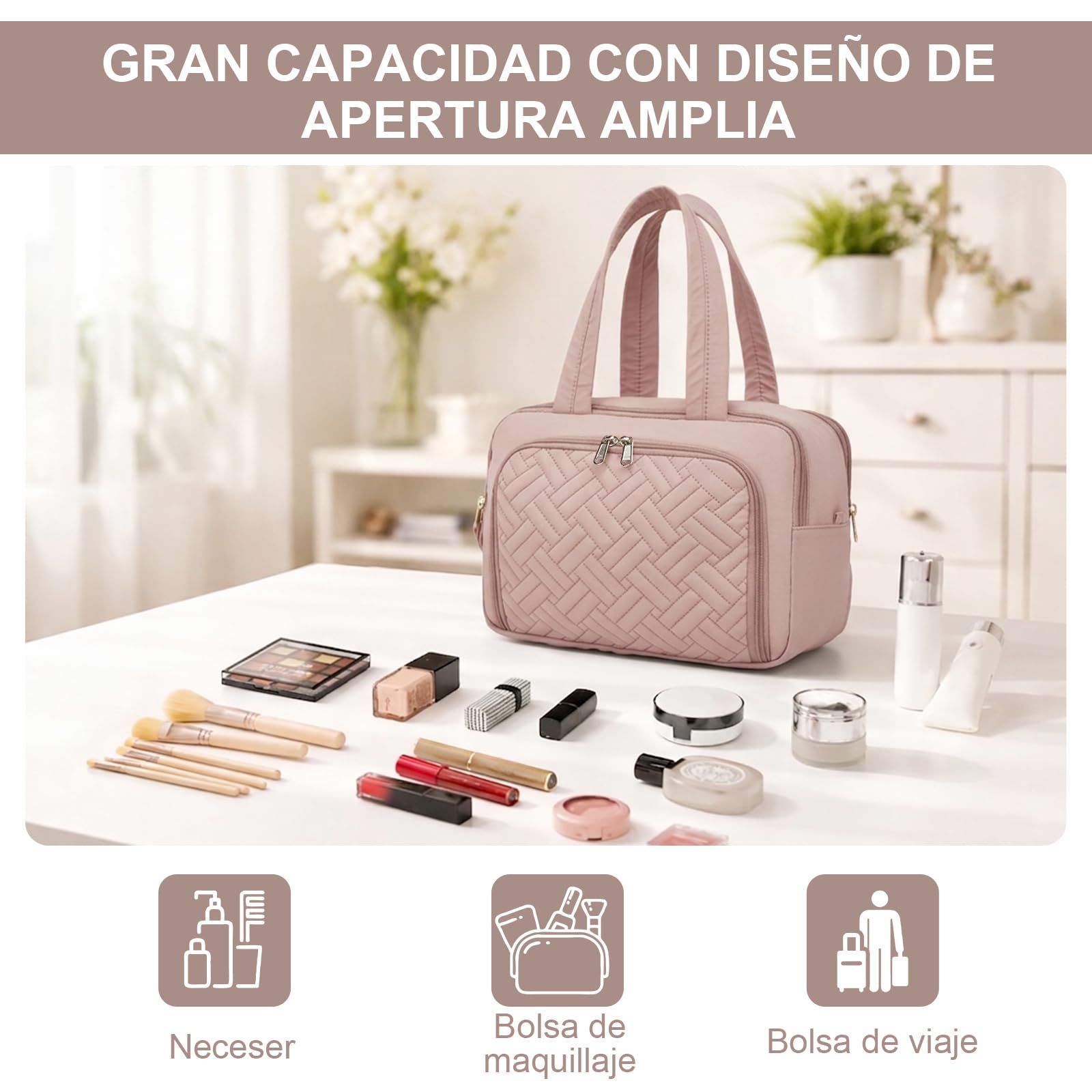 Kono Neceser Mujer de Viaje Grande Neceser Maquillaje Impermeable Bolsa de Aseo con Gran Apertura Organizador de Artículos de Tocador y Cosméticos