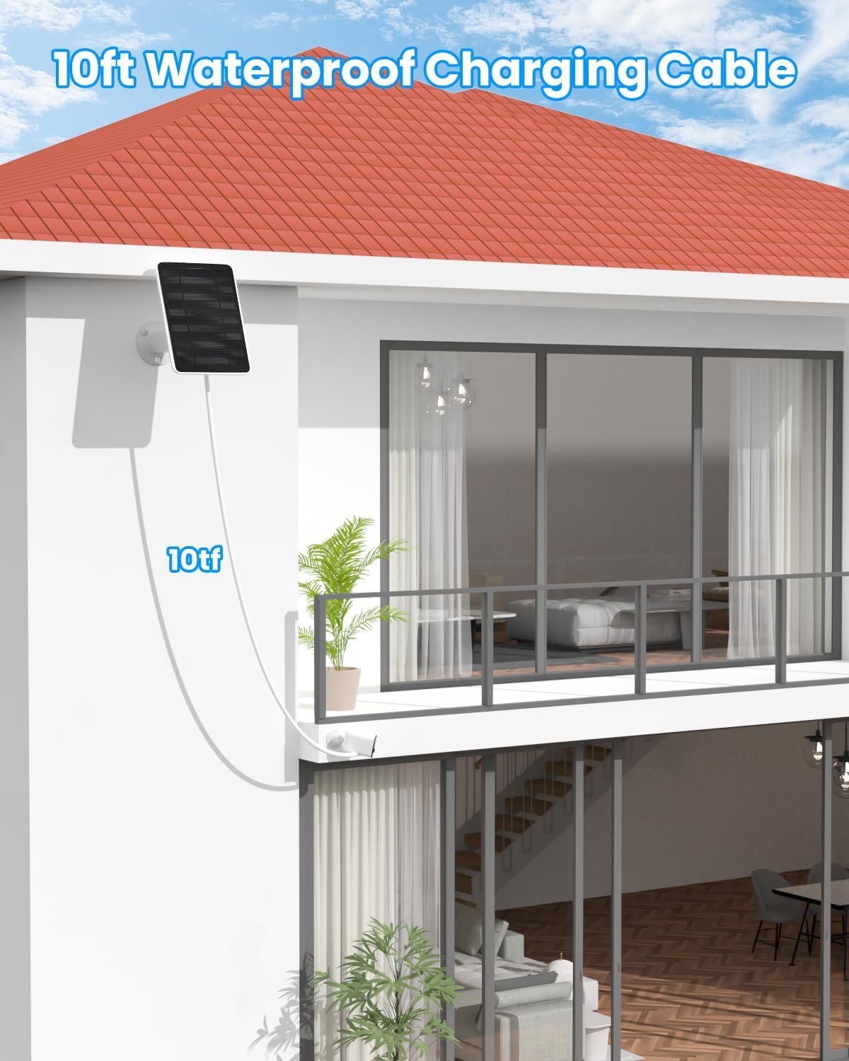 2 Pack Solar Panel Charger Compatible with Arlo Essential 2K Outdoor(2nd Gen)/Essential XL Camera(2nd Gen)/Essential Spotlight, Solar Panel with IP65 Waterproof 10ft Micro USB-C Cable & Wall Mount