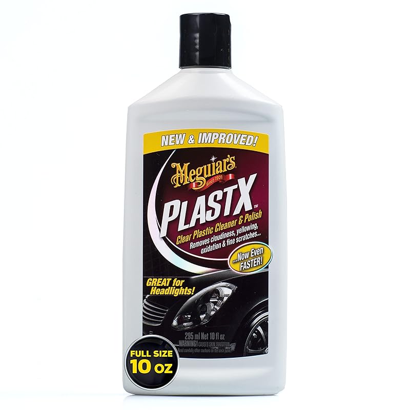 Meguiar's PlastX Clear Plastic Polish, Fast & Easy Clear Plastic Restorer for Headlights, Taillights, Soft Top Windows, and More, Remove Scratches, Cloudiness, Yellowing, and Oxidation, 10 oz.