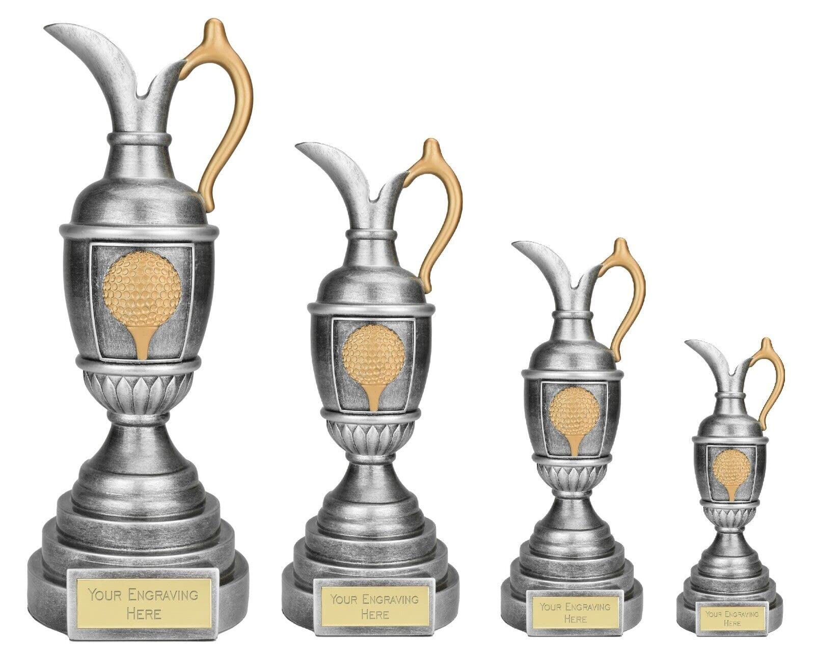 Personalised Engraved Antique Silver Golf Cup Claret Jug Trophy Award, 4 Sizes - Enter Your Own Custom Text