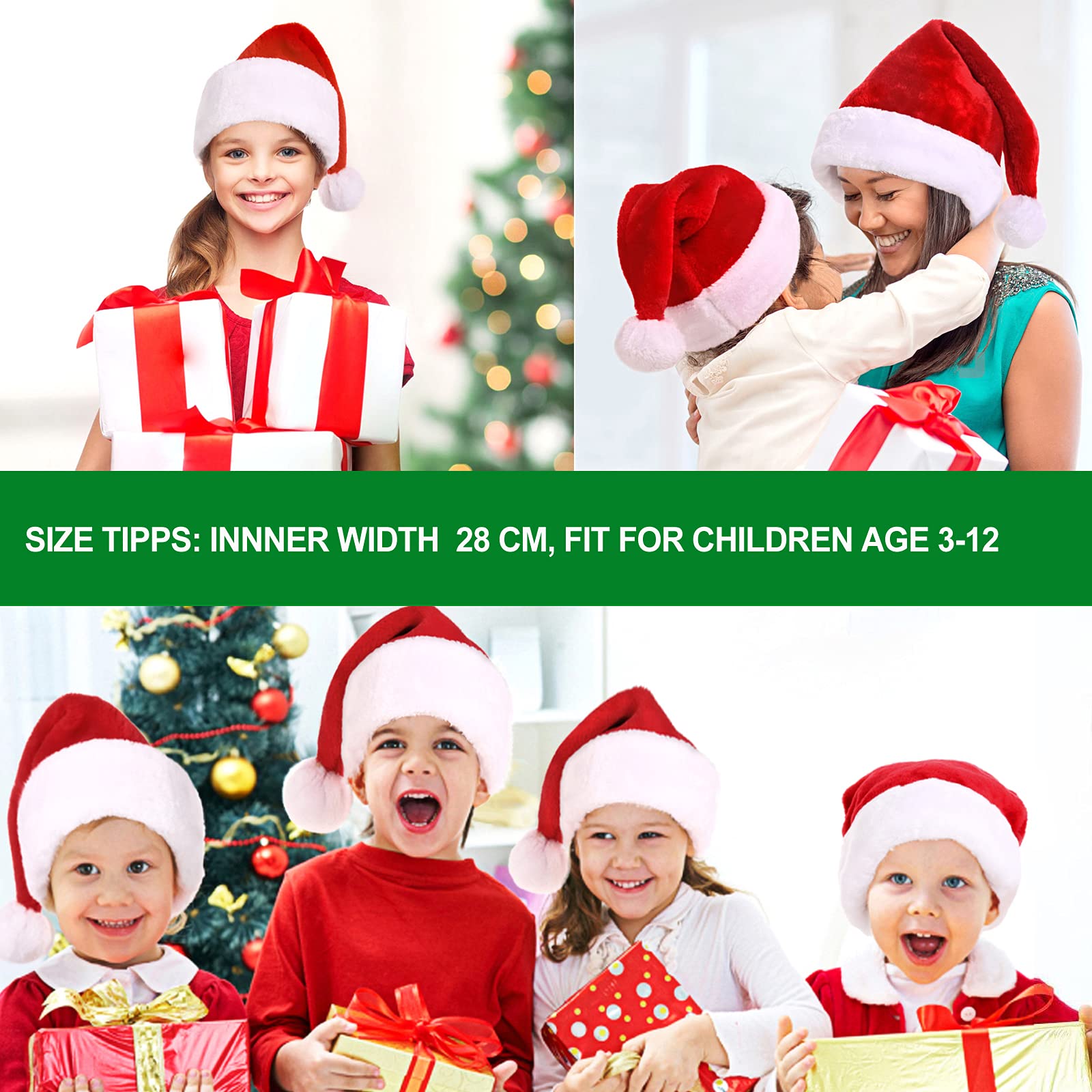 KONVINIT Cappello Babbo Natale Peluche per Adulti, Cappellini Natale,Cappellino Babbo Natale Onesize