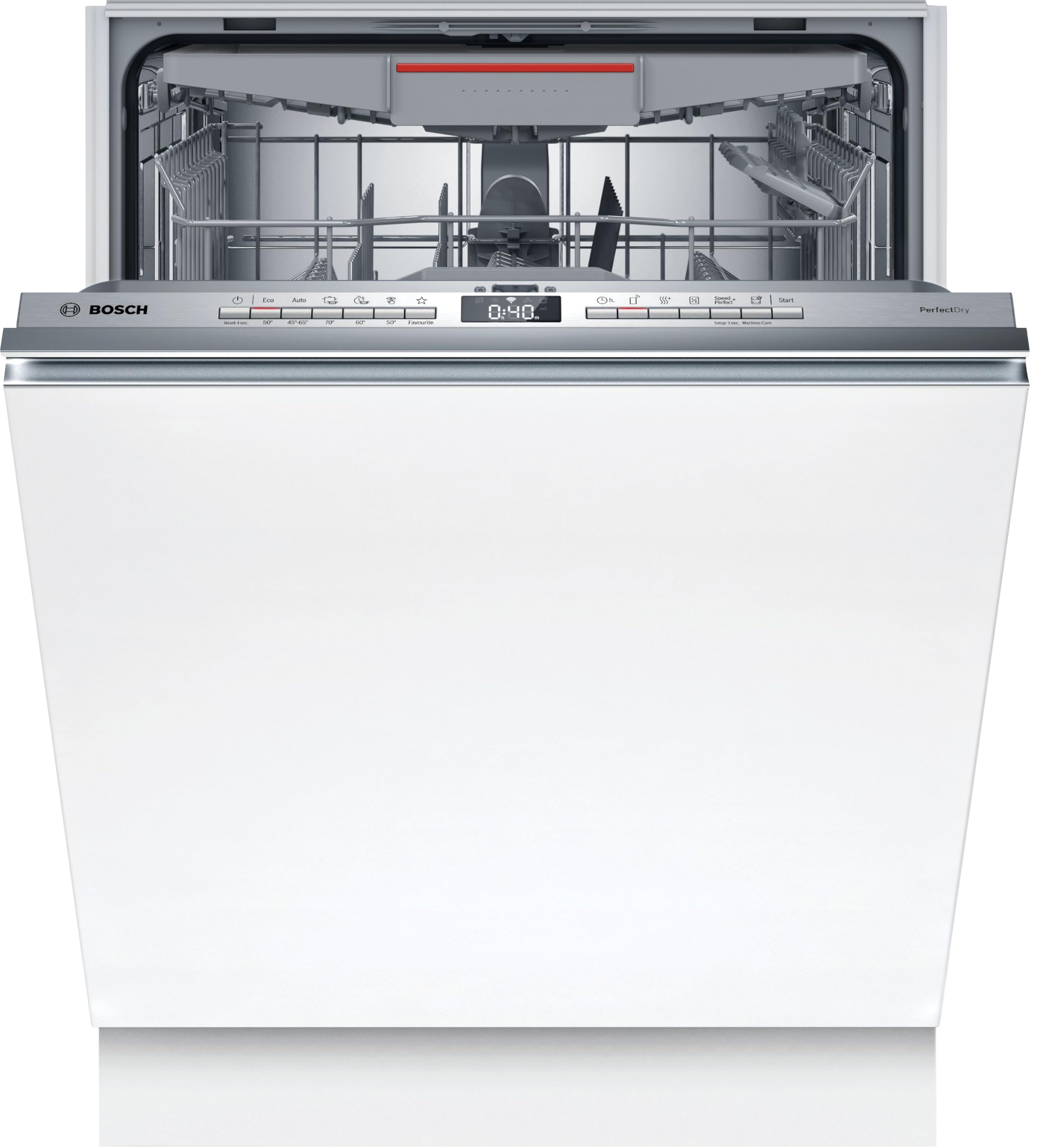 Bosch SMV6ZCX10E Série 6 Lave-vaisselle encastrable entièrement rétractable PerfectDry : séchage parfait et faible consommation d'énergie, Home Connect, diagnostic, TimeLight, 60 cm