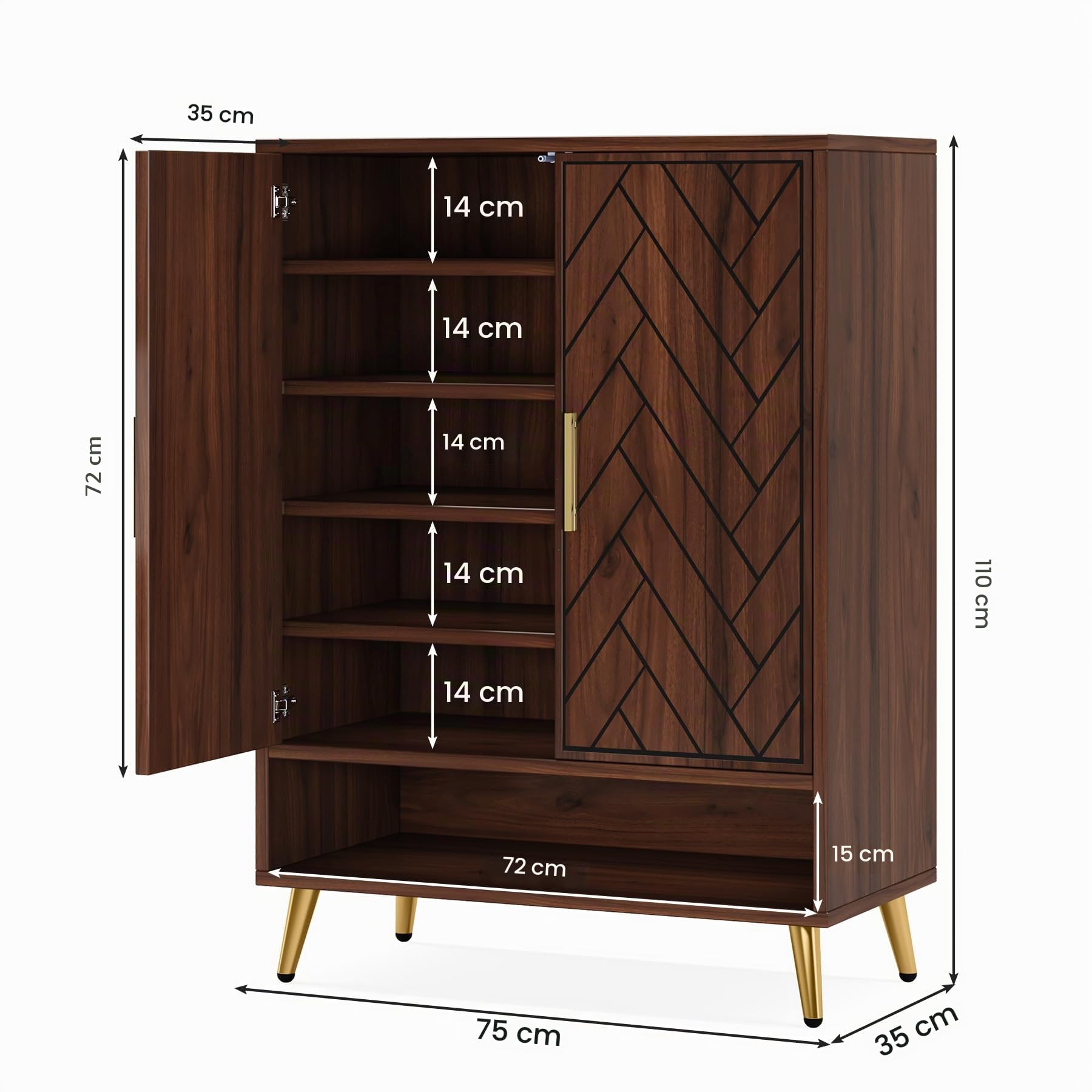 Tribesigns Scarpiera Moderna con 2 Ante, Armadio Multiuso Basso,Mobile da Bagno, Organizzatore Portaoggetti, per Camera da Letto e Ingresso, in Legno, 75x 35x 110CM (Marrone)
