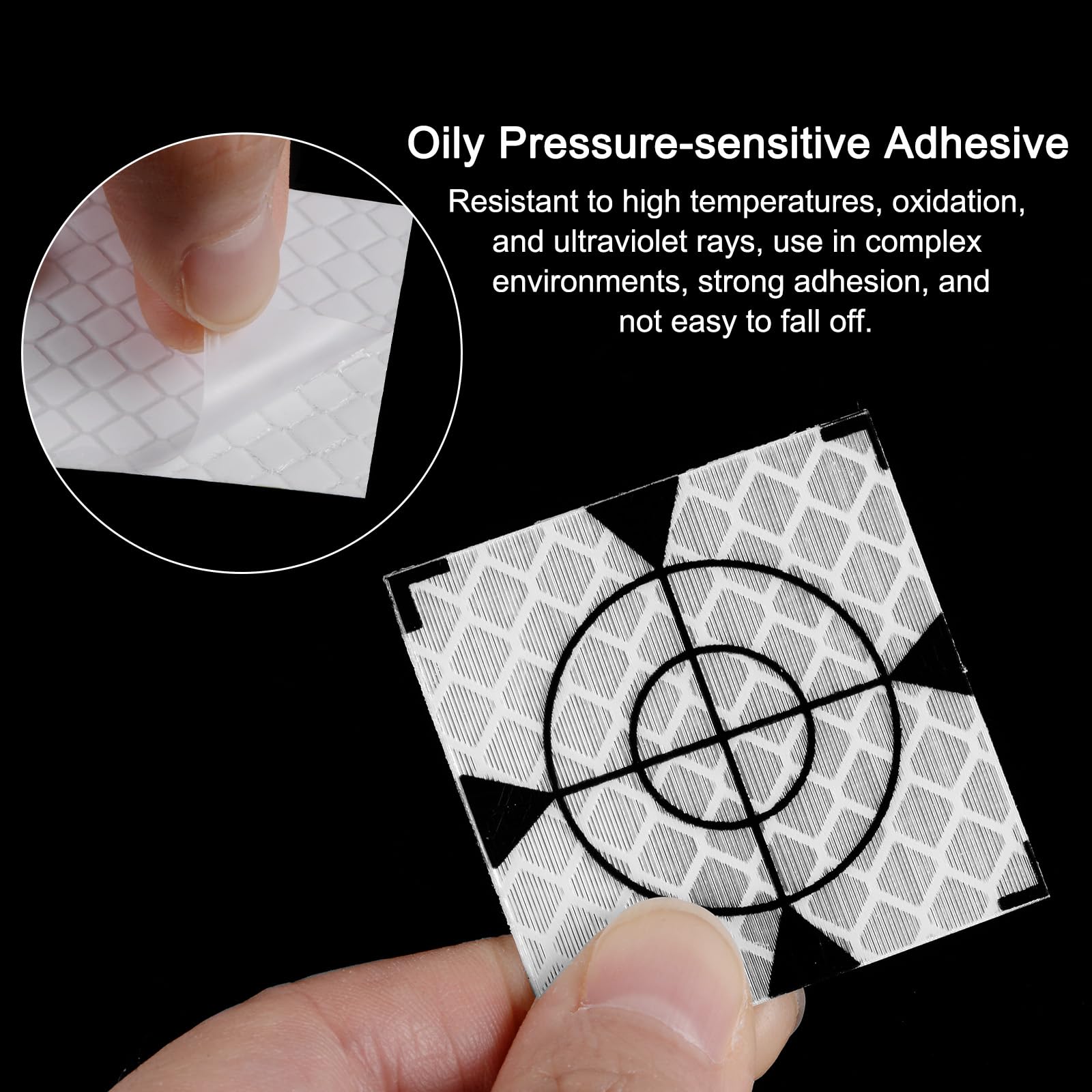 HARFINGTON 30 hojas reflectoras de encuesta de 60 x 60 mm, cinta reflectante autoadhesiva, marca de objetivo para estaciones totales, tono plateado