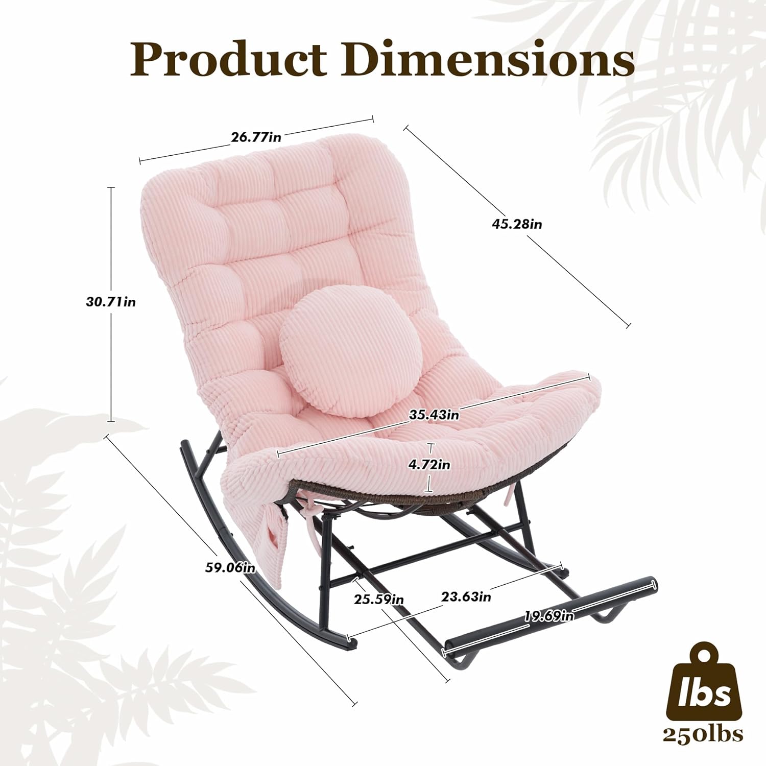 Rocking Chair Nursery, Oversized Patio Rocker Recliner Chair with Footstool, Glider Chair with Pillow & Side Pocket for Living Room, Nursery, Breastfeeding (Pink)