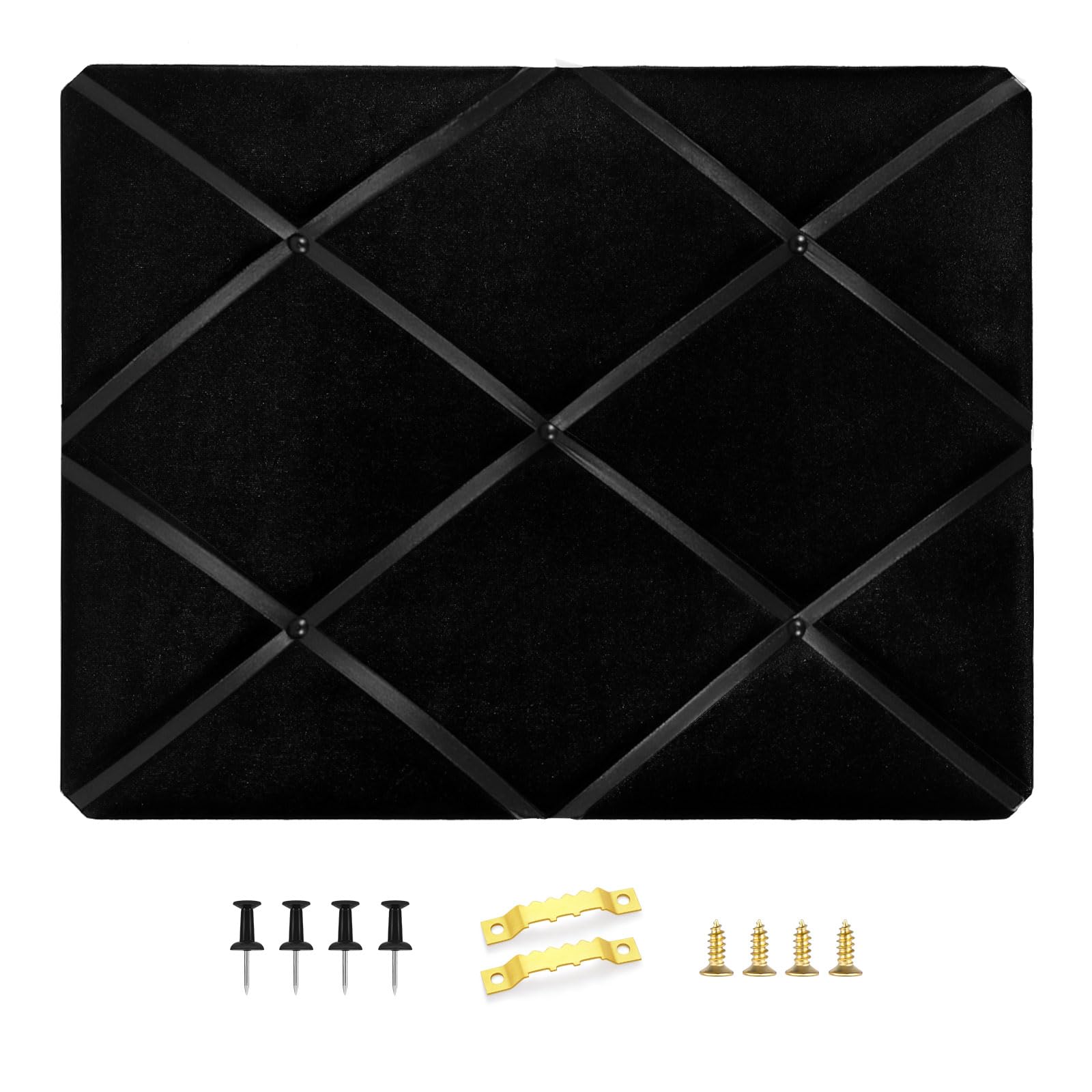 Aitakatta Black Fabric Memo Bulletin Board, 23.6x17.7 inches Velvet Pin Board for Wall, Vision Board Message Board Cork Board with Criss-Cross Ribbons for Home Office School Wall Decor(BK Velvet,4560) — image 1