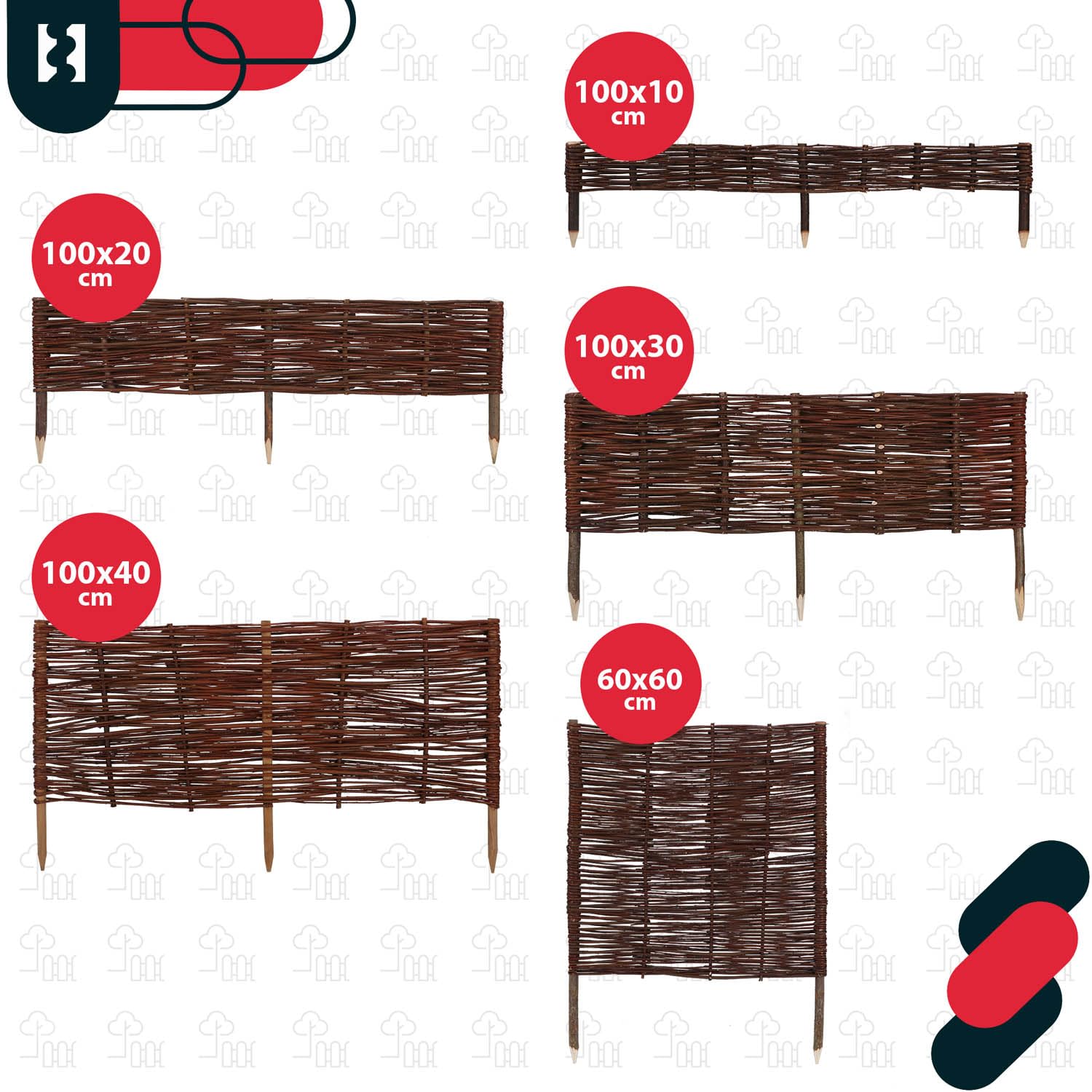 KOTARBAU® 5er Set Beeteinfassung - 100 x 20 cm - Weidezaun - Beetumrandung aus Weide - Beet Zaun - Mini Steckzaun - Abgrenzung für Blumen- & Kräuterbeet - Garten Deko - Weide - Braun