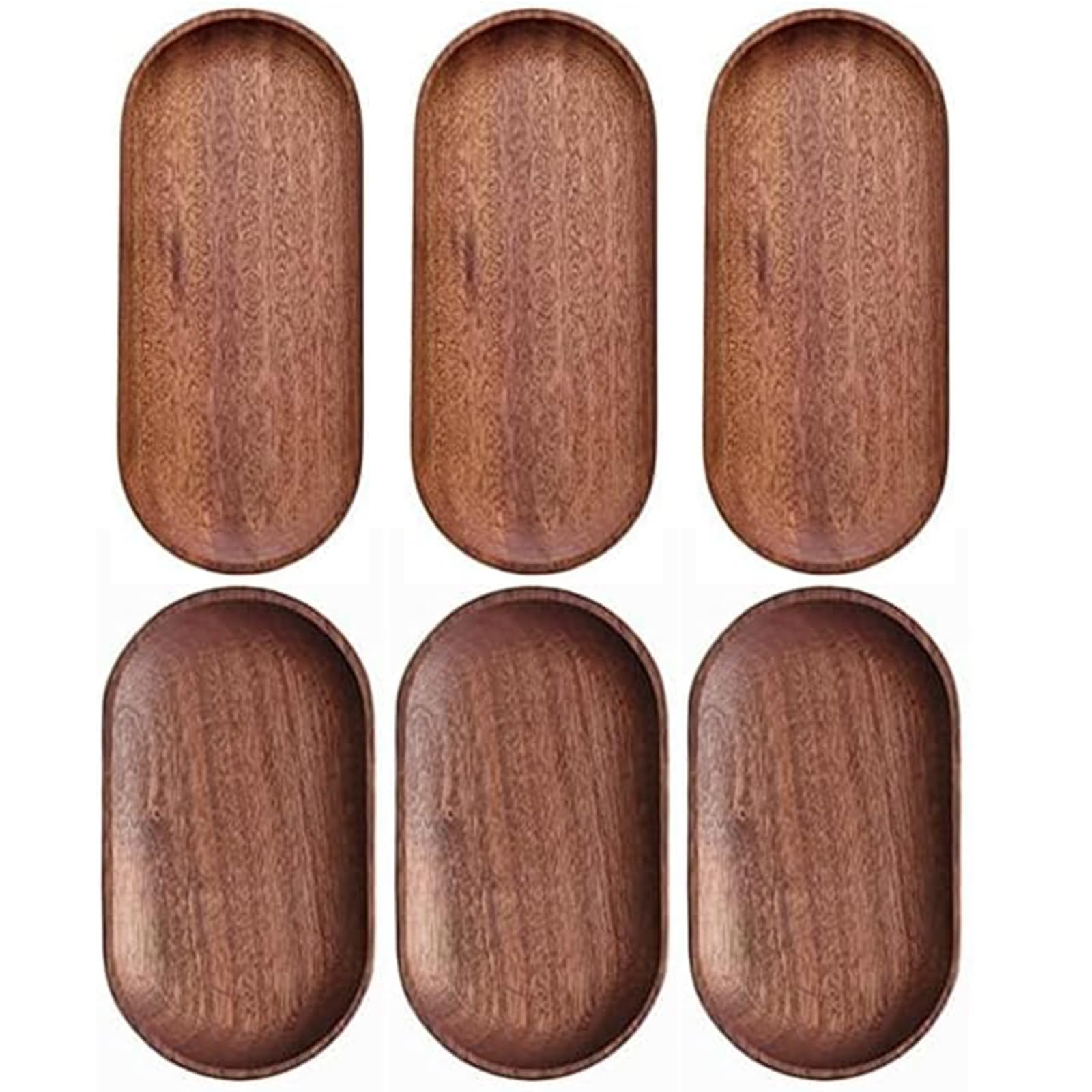 Linwnil Set Da 6 Vassoi E Piatti Da Portata In Legno Di Noce, Rettangolari Con Bordo Rialzato, Misure 23x10 Cm E 18x10 Cm, Antiscivolo E Facili Da Pulire - 3