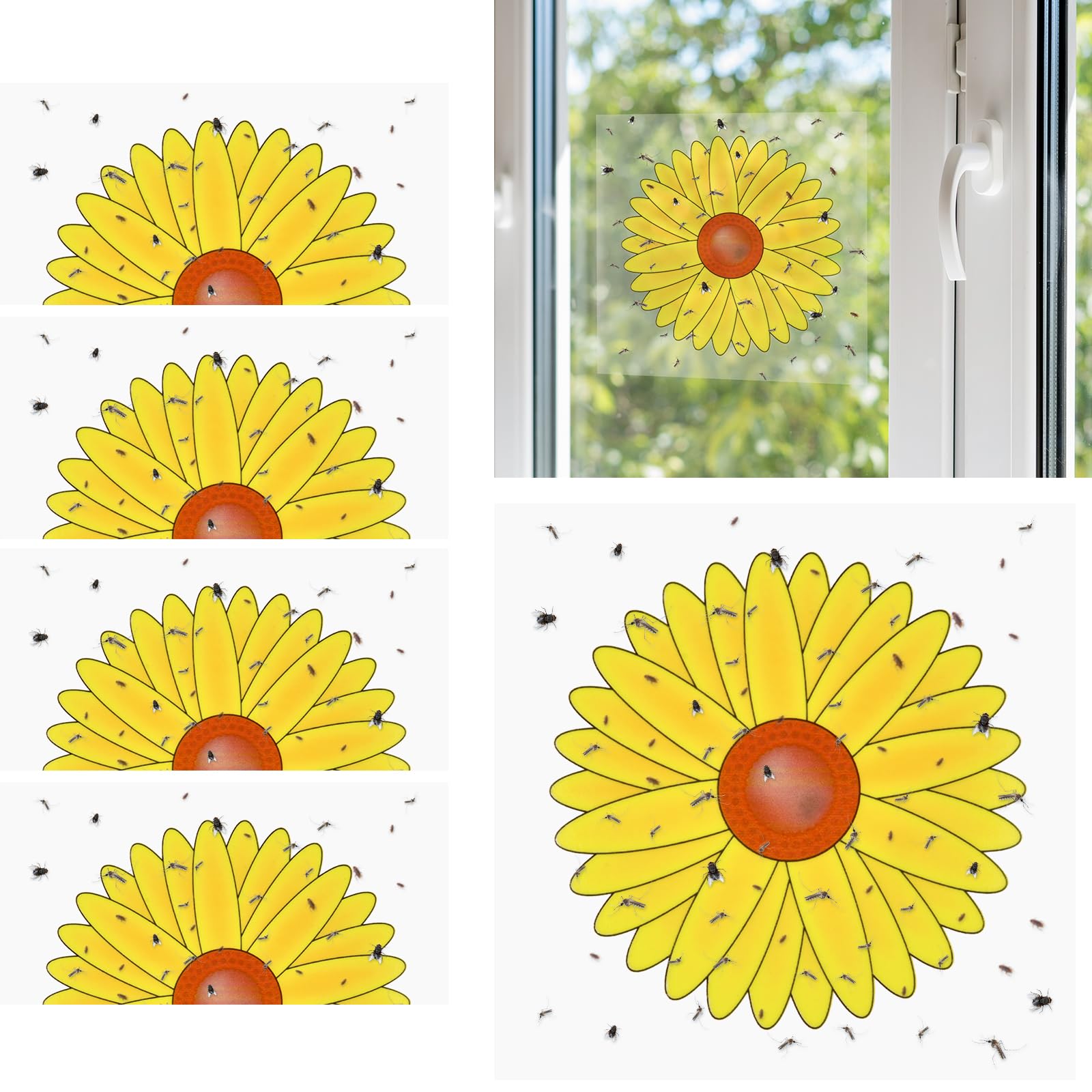 Flintronic 20PCS Window Fly Traps, Sunflower Style Window Fly Stickers, Fly Trap Killer Stickers, Floral Pattern Design Sticky Fly Catcher for Indoor Houseflies Fly Gnat