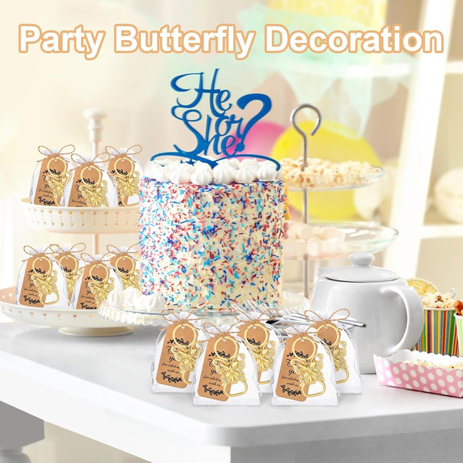 50 Pcs Butterfly Bottle Opener Keychains Birthday Party Favors Wedding Bridal Baby Shower Souvenirs for Guests,Gold Beer Bottle Openers with Thankyou Card,Bags (50)