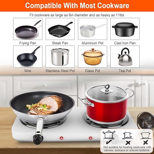 Miniatura 6 de Estufa eléctrica de bobina de doble quemador de 2000 W, placa caliente portátil eléctrica para cocinar, encimera RV con patas de goma